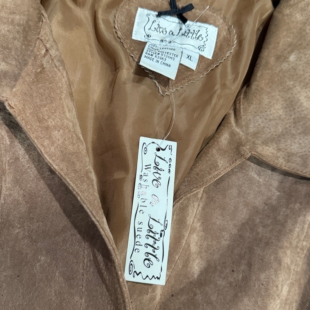 NWT Y2K Live a Little Brown Sueded Leather Blazer Jacket - Picture 2 of 6